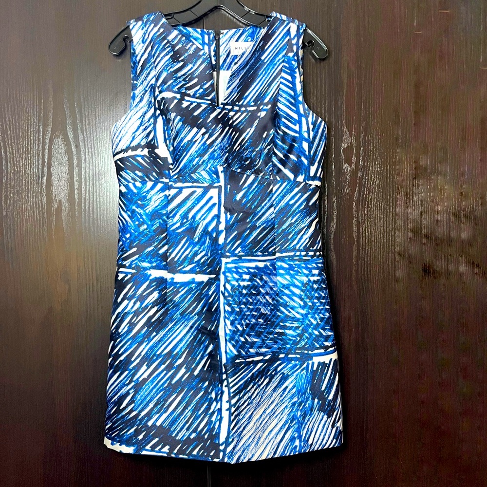 MILLY blue and white fully lined mini dress, size 8